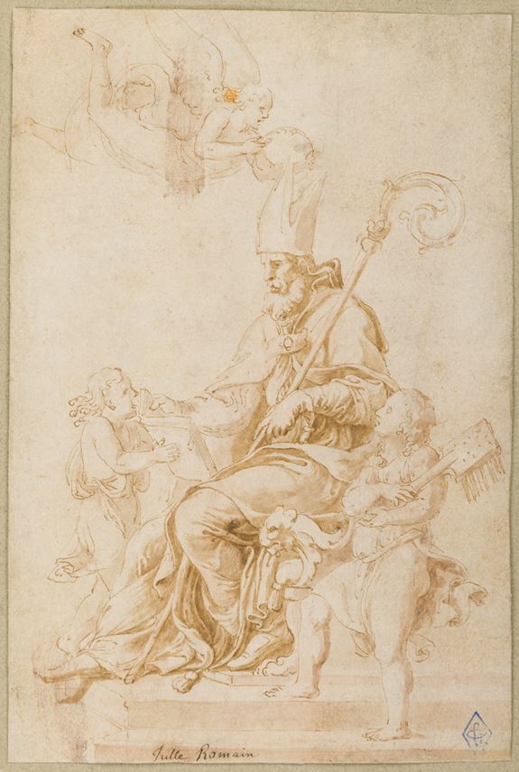 Giulio Romano - Saint Blaise, Seated and Enthroned by an Angel | MasterArt